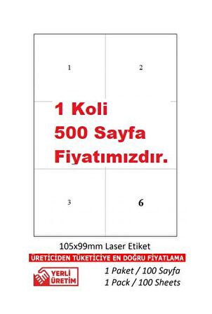 A1Etiket Tw-2303 Ebat 105 x 99 mm 5 Paket Lazer Etiket  A4 Sayfada 6 Etiket